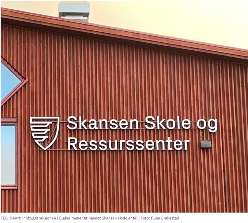 Debattinnlegg i RB: Feil navn på ny Blaker-skole